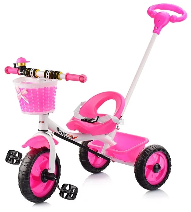 Велосипед трехколесный детский с съемной родительской ручкой ROCKET (розовый)