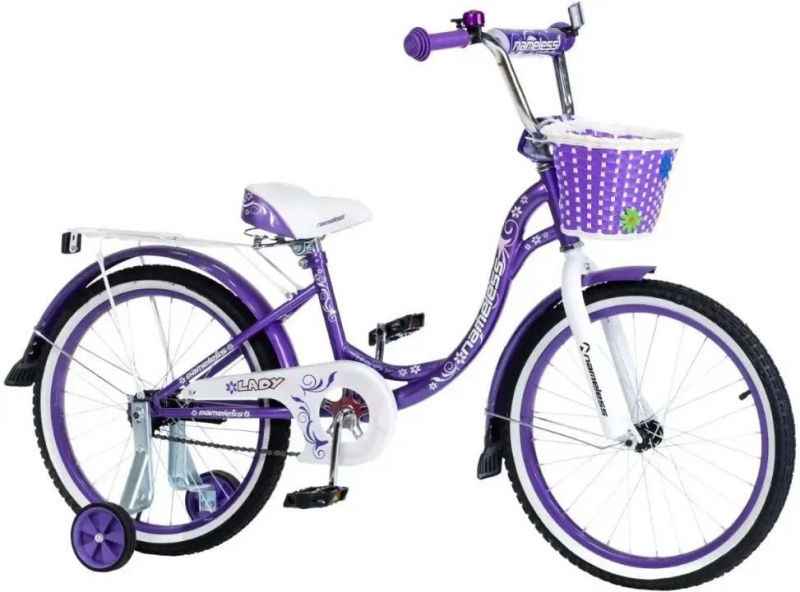 Велосипед детский с доп колесами Nameless Lady 18", фиолетовый
