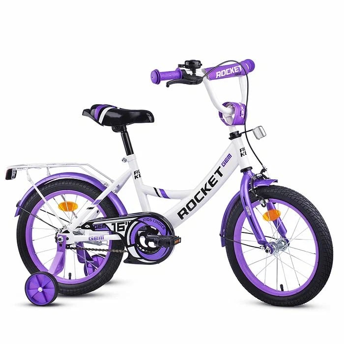 Велосипед детский с доп колесами 16" Rocket Gem, цвет белый-фиолетовый