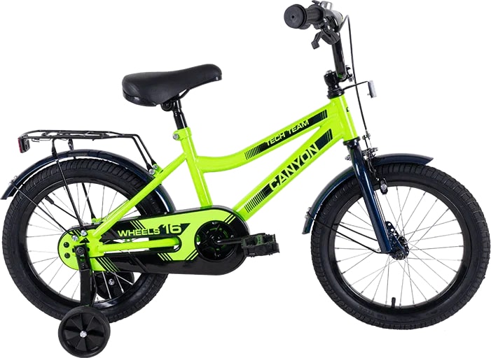 Велосипед детский с доп колесами Tech Team Canyon 16" Green / Зелёный