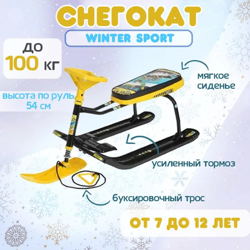 Снегокат «Тимка спорт 1» ТС1/С2 принт сиденья: winter sport (черный каркас)